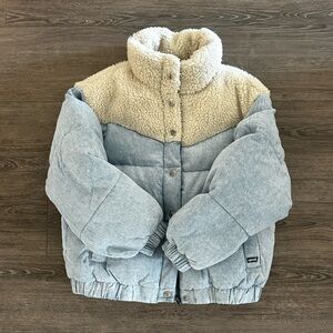 Levi’s Juno Western Down Chambray Sherpa Puffer Crop Light Denim Jacket Sz XS